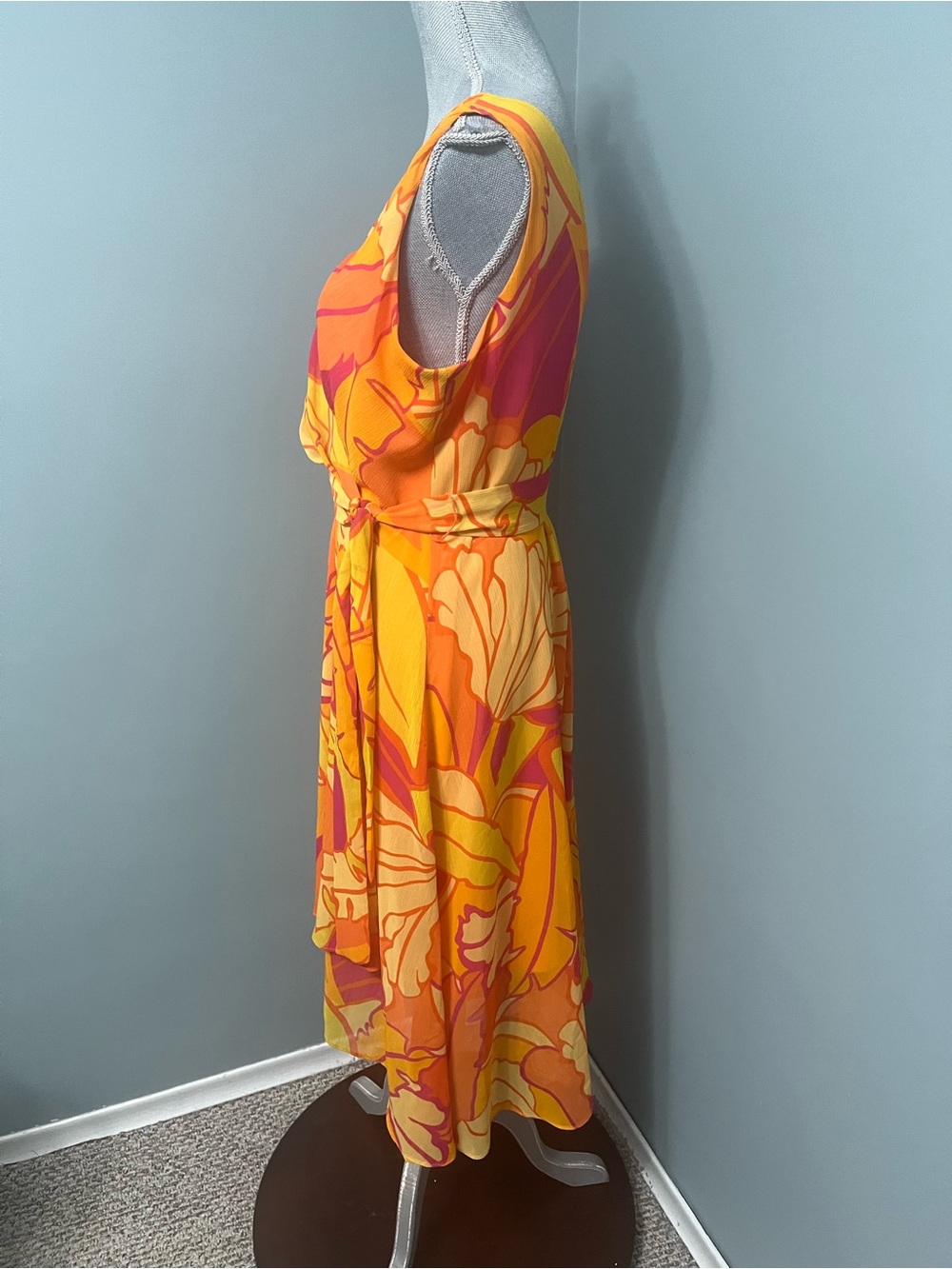 JOSEPH RIBKOFF tropical print wrap chiffon dress women’s size 14 - Picture 6 of 9
